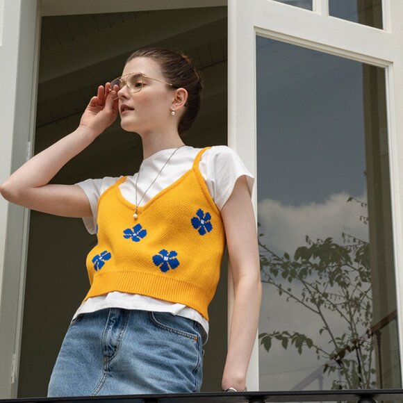 Siyazu Flower Patterns Sleeveless Street Style Plain Cotton tank top 2 c… - Picture 9 of 16